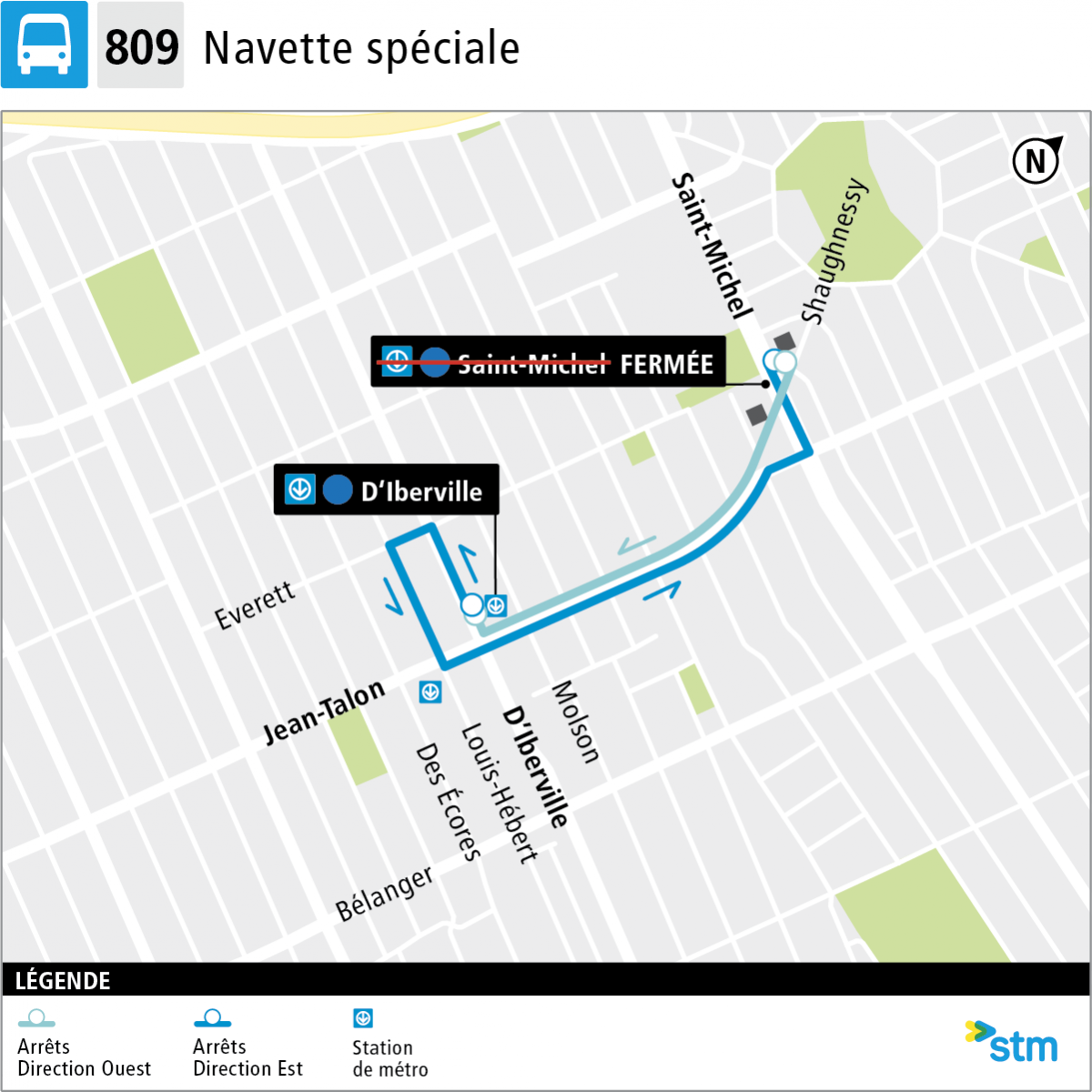 Navette 809 entre les stations Saint-Michel et D'Iberville