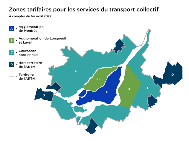 Zones tarifaires pour les services du transport collectif