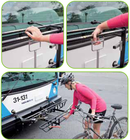 Si le support est fermé, tenez votre vélo d’une main et, de l’autre, tirez la poignée vers le haut pour dégager le verrou. Abaissez ensuite le support. 