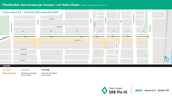 Plan des entraves sur le boulevard Pie-IX, avec la fermeture des intersections Hochelaga et De Rouen du côté ouest.